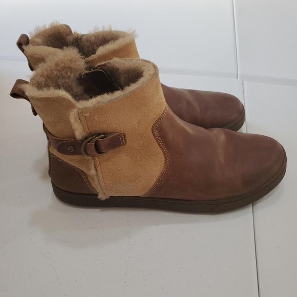 OluKai Pehuea Hulu Boots Womens Size 9 Brown Leather Shearling Zip 20362-GSGS - Picture 1 of 11